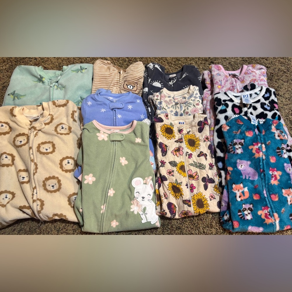 11pc Toddler Girl Pajama Bundle 12-18M Fleece Sleepers Lot